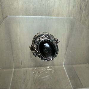 Silver Sheen Obsidian Crystal Stone “Poison” Medicine Ring